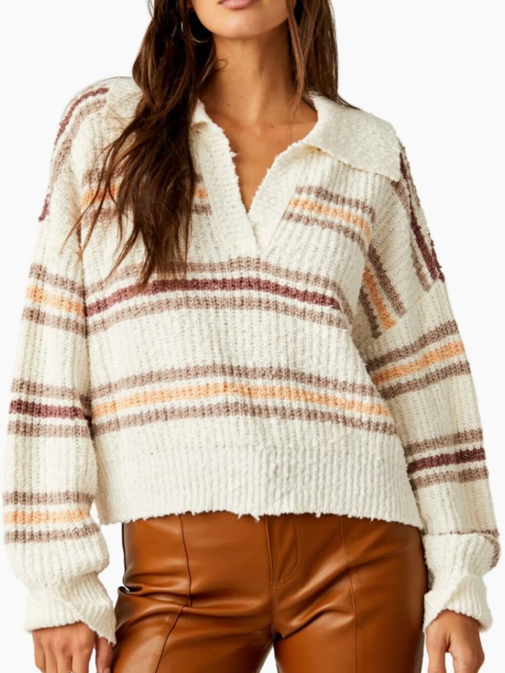 FREE PEOPLE Kennedy Stripe Collared Pullover Sweater M Medium